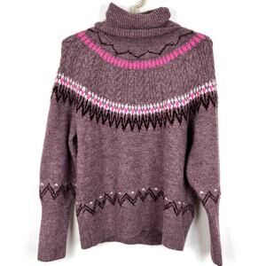 A New Day Fair Isle Turtleneck Sweater Small Oversized purple pink